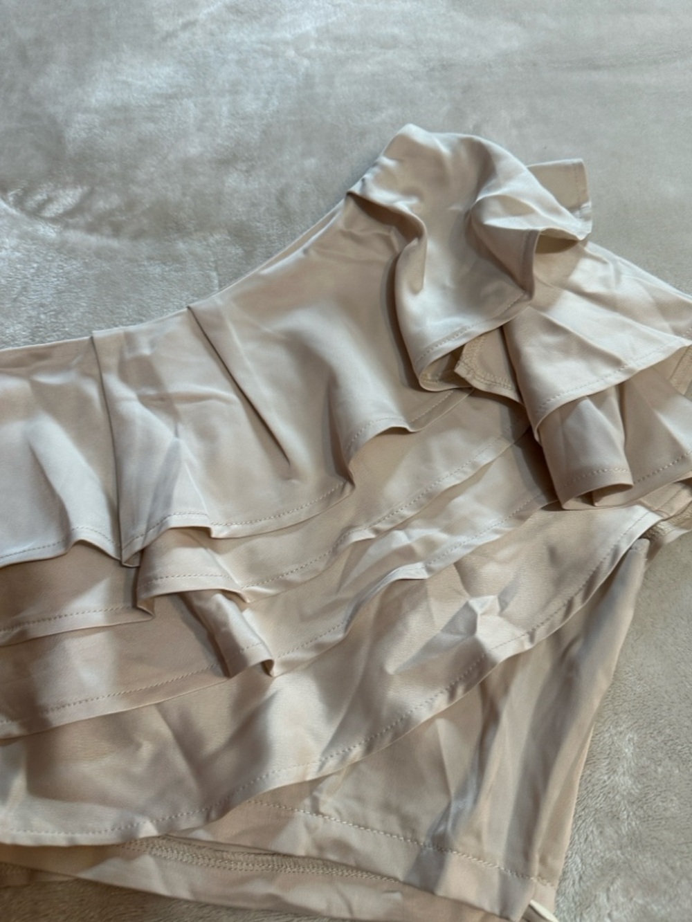 One-Shoulder Ruffle Blouse in Light Beige - Picture 5 of 11